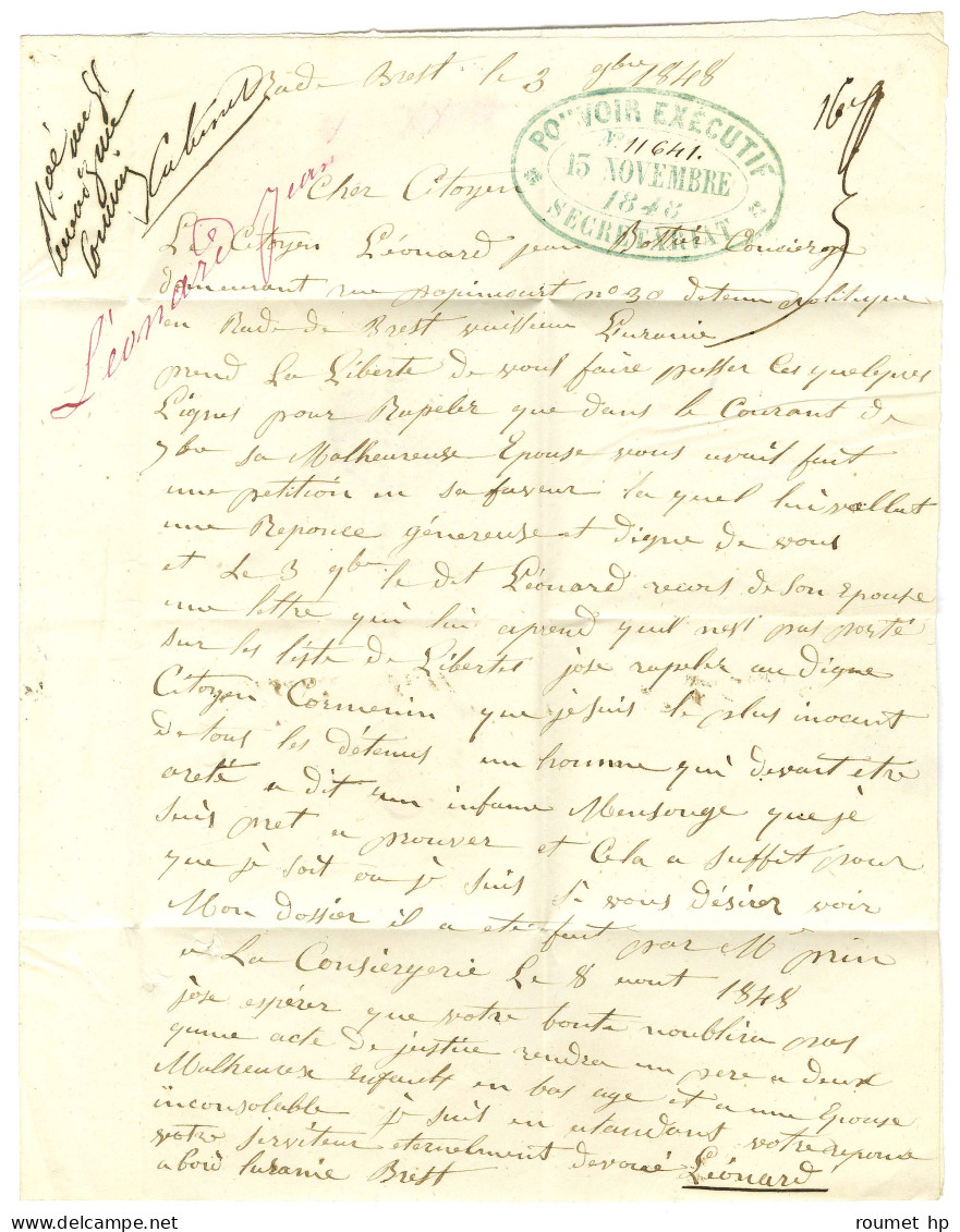 Lettre Avec Texte D'un Prisonnier Sur Le Ponton '' L'Uranie '' En Rade De Brest Daté Du 3 Novembre 1848 Pour Paris. - TB - 1801-1848: Precursors XIX