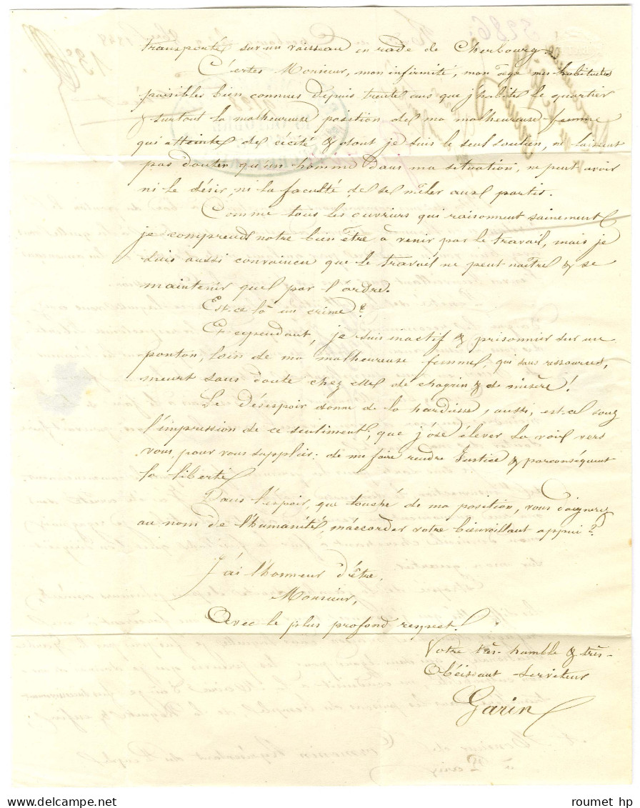 Lettre Avec Texte D'un Prisonnier Sur Le Ponton '' Le Triton '' En Rade De Cherbourg Daté Du 3 Octobre 1848 Adressée Au  - 1801-1848: Precursors XIX