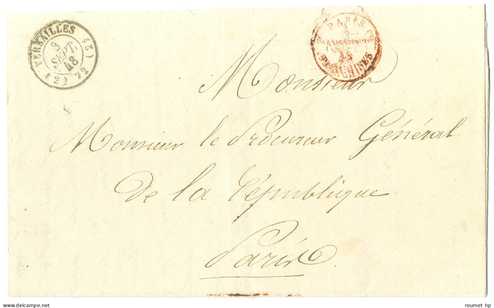 Càd (2) VERSAILLES (2) 72 3 SEPT. 48 Sur Lettre Avec Texte D'un Prisonnier à La Maison D'arrêt De Versailles Pour Paris. - 1801-1848: Precursores XIX