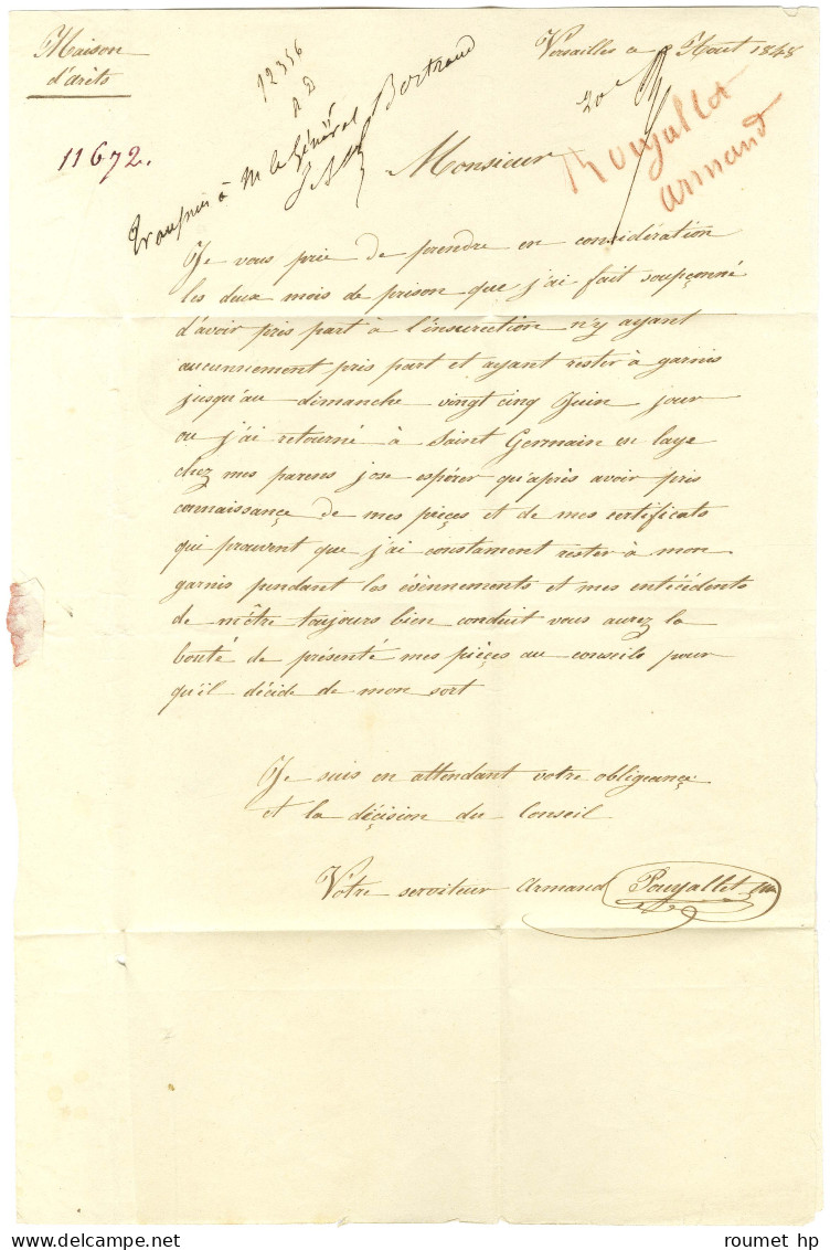 Càd (2) VERSAILLES (2) 72 3 SEPT. 48 Sur Lettre Avec Texte D'un Prisonnier à La Maison D'arrêt De Versailles Pour Paris. - 1801-1848: Precursors XIX