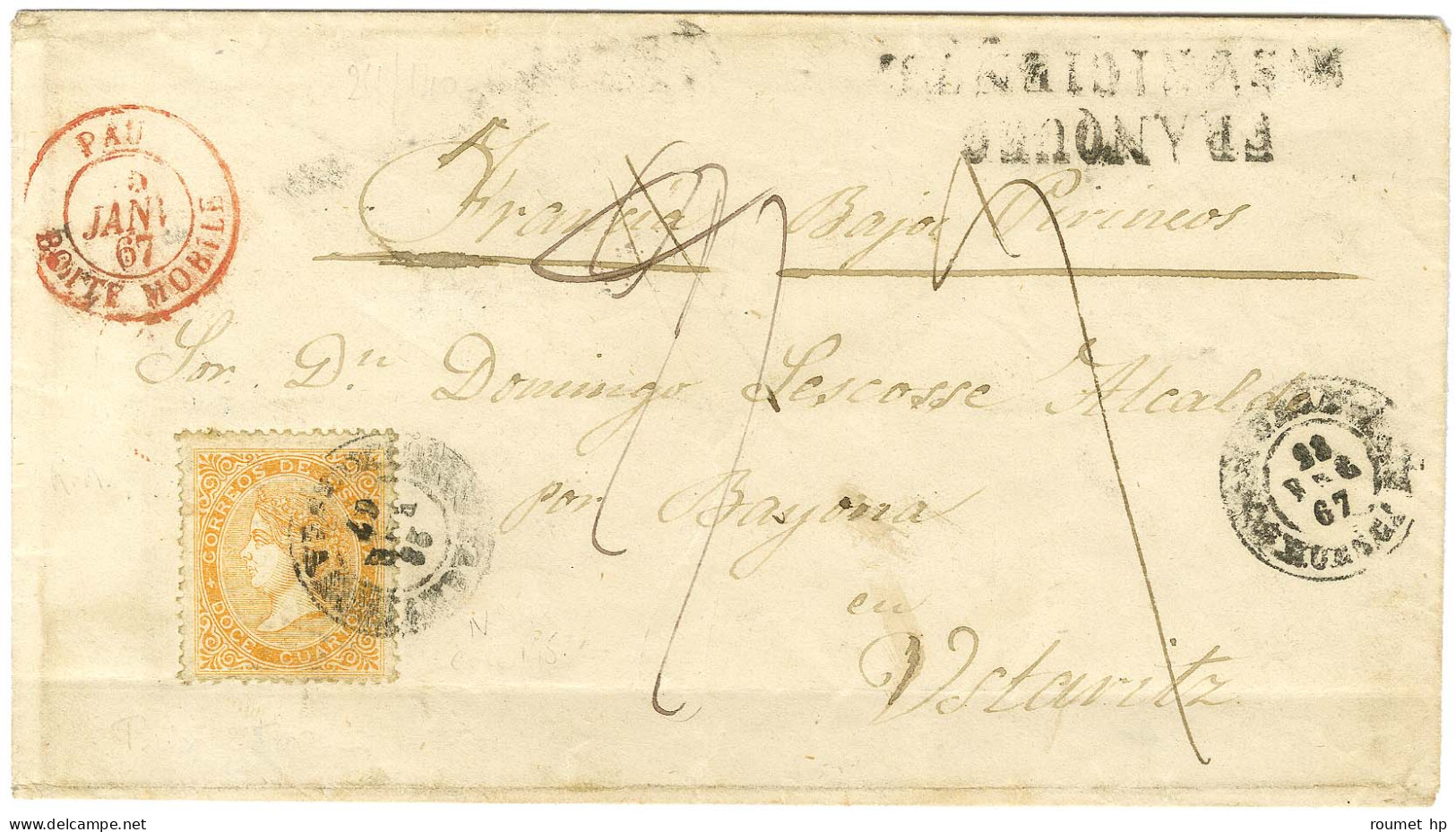 Lettre Insuffisamment Affranchie D'Espagne Pour Ustaritz. Au Recto, Càd Rouge PAU / BOITE MOBILE. 1867. - TB. - R. - Sonstige & Ohne Zuordnung