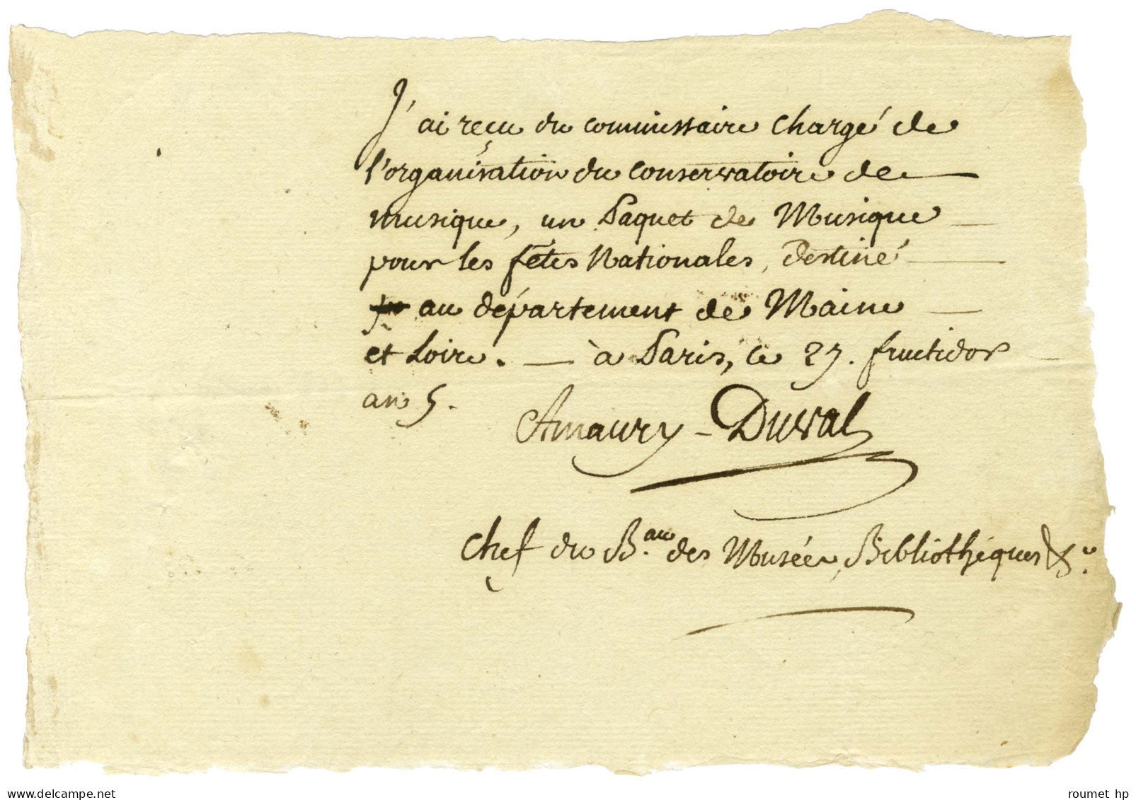 AMAURY DUVAL (1760-1838), Homme De Lettres. - Andere & Zonder Classificatie