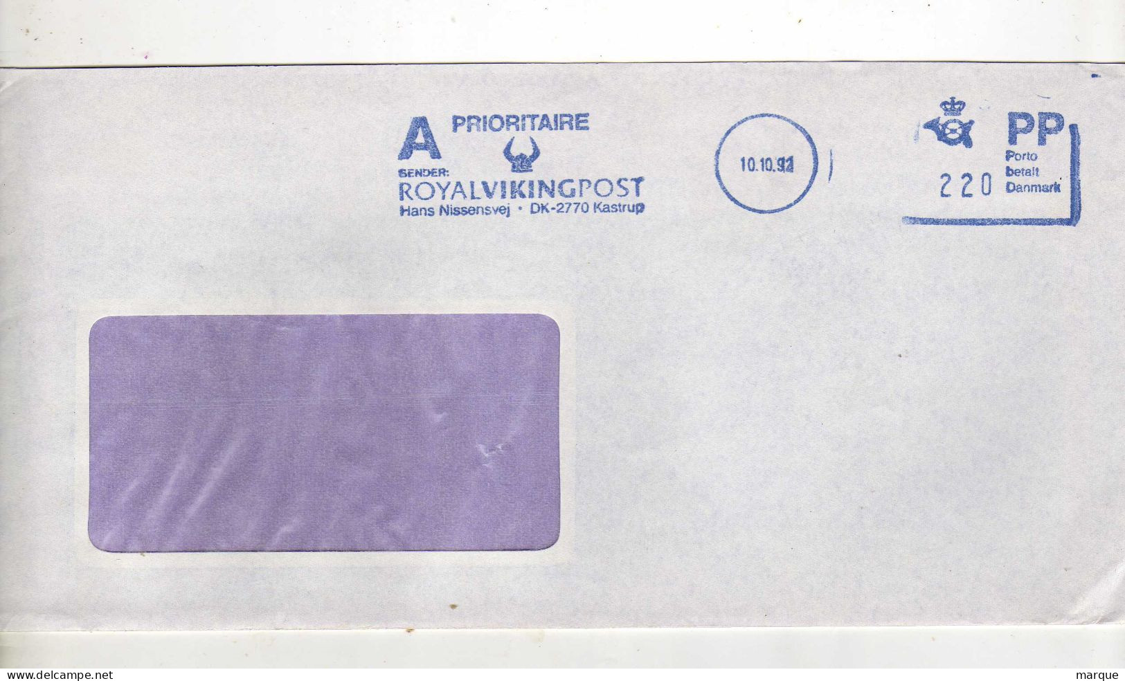 Enveloppe DANEMARK Oblitération E.M.A. 10/10/1992 - Lettres & Documents