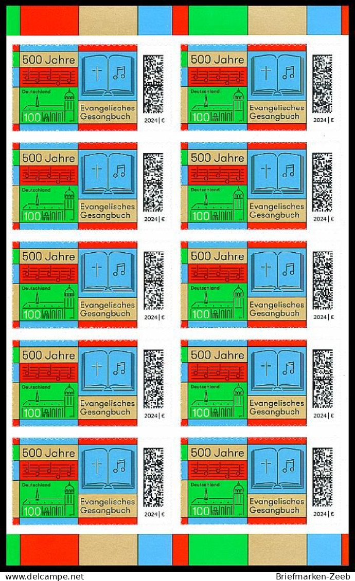 BRD MiNr. FB 133 (3810) ** 500 J. Ev. Gesangbuch, Folienbl., Selbstkl., Postfr. - 2021-…