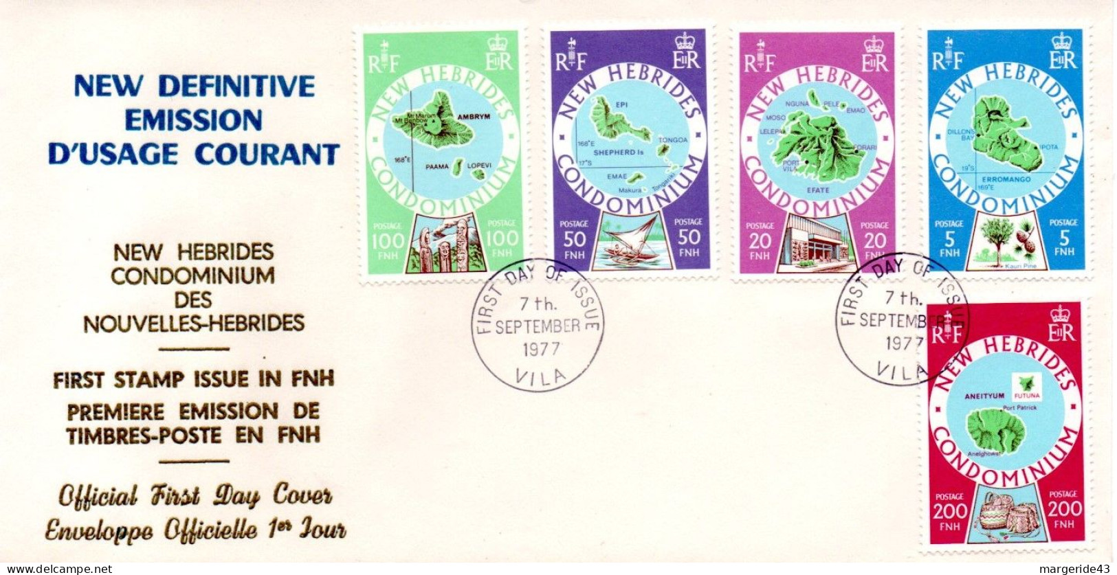 NOUVELLE HEBRIDES FDC 9 VALEURS DE LA SERIE COURANTE - FDC