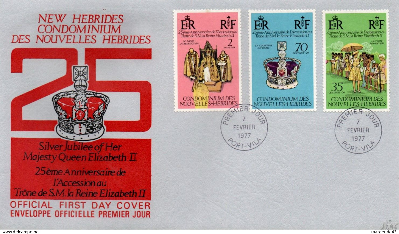 NOUVELLE HEBRIDES FDC 1977 25 ANS ACCESSION AU TRONE - FDC