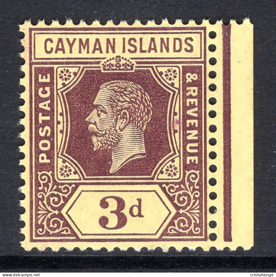 Cayman Islands 1912-20 KGV - Wmk. Mult. Crown CA - 3d Purple On Yellow - White Back HM (SG 45) - Cayman Islands