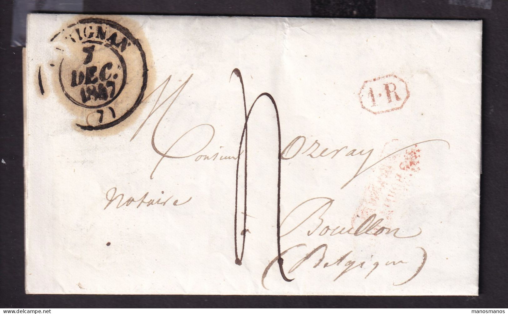 DDFF 514 - Lettre Précurseur De France CARIGNAN 1847 - Marque D'entrée Belge FRANCE PAR BOUILLON - Transit Offices