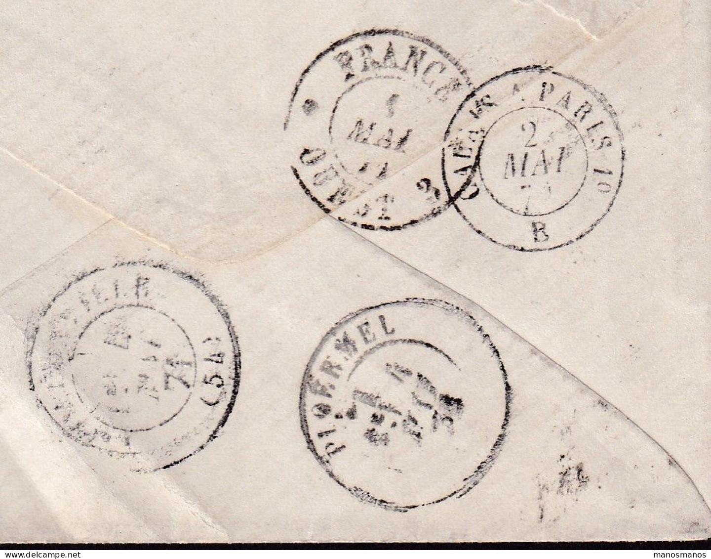 DDFF 518 - Enveloppe TP 33 COURTRAI 1871 Vers PLOERMEL - Marque D'échange Belge FRANCE OUEST 3 (Ambulant) - Grenzübergangsstellen
