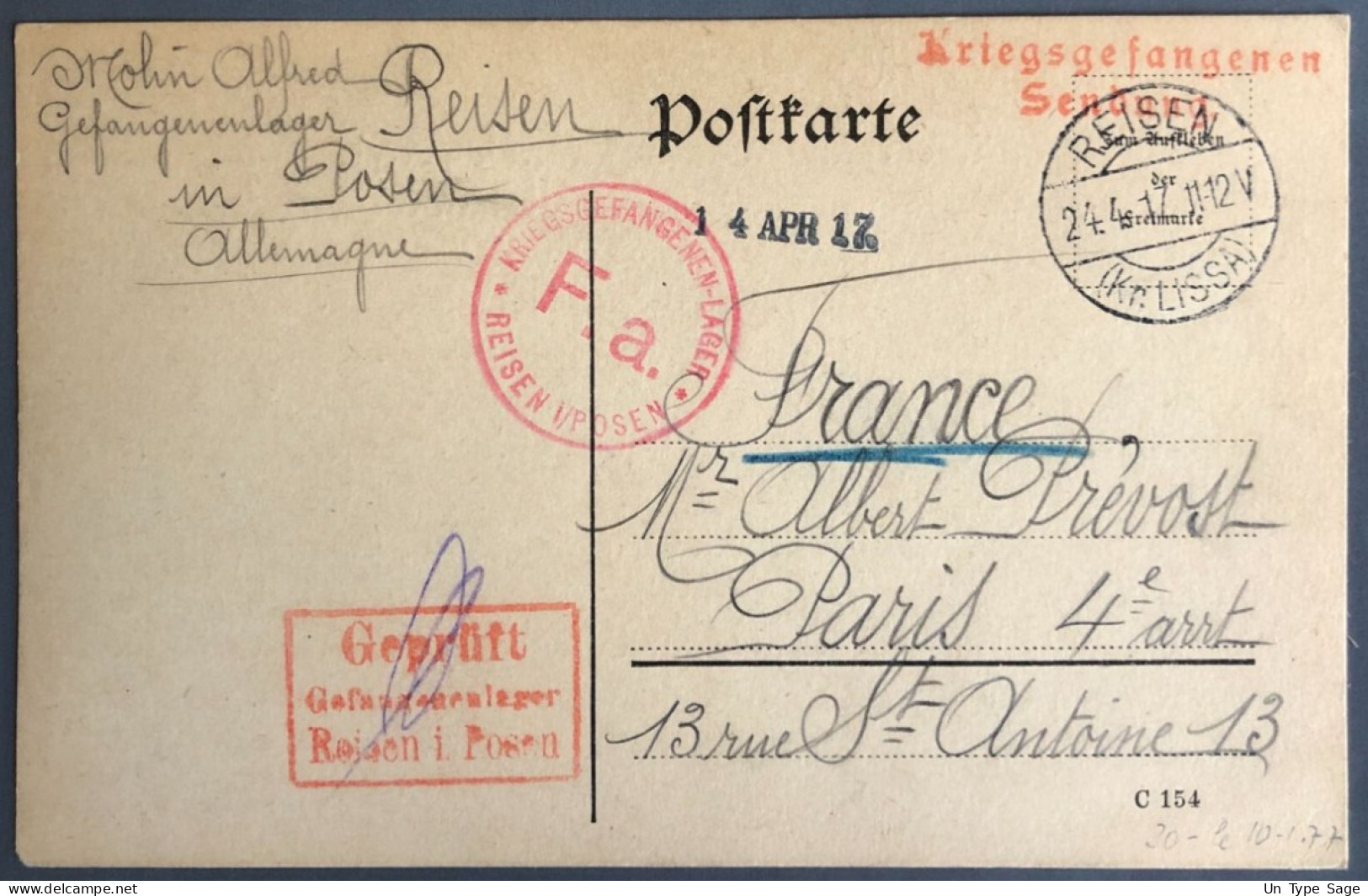 Allemagne, Carte Postale Militaire De REISEN 24.4.1917 - (B4240) - Andere & Zonder Classificatie