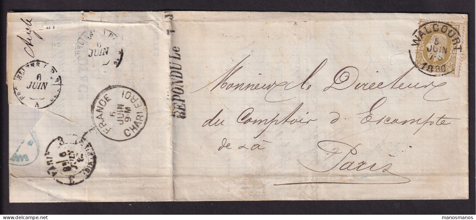 DDFF 522 - Lettre TP 32 WALCOURT 1880 Vers LILLE - Marque D'échange Belge FRANCE CHARLEROI - Officinas De Paso