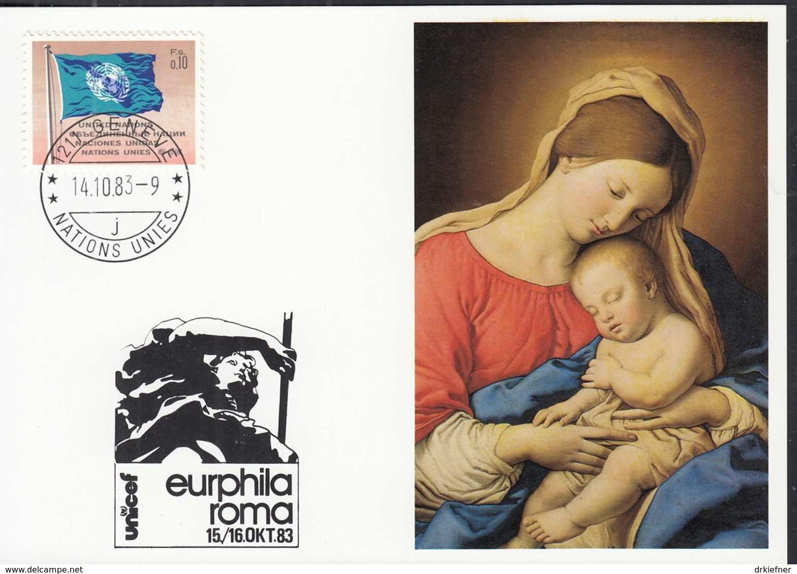 UNO GENF  UNICEF-Kunstkarte, G. B. Salvi, Maria Mit Kind, Zur EURPHILA Rom 14.10.1983 - Cartas & Documentos