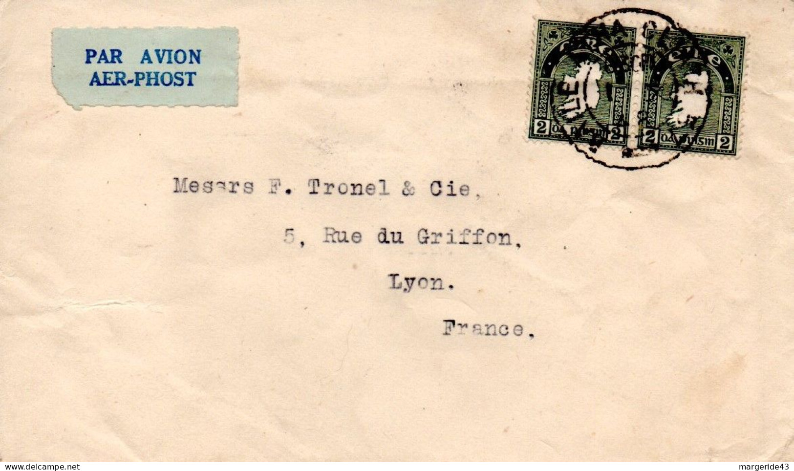 IRLANDE AFFRANCHISSEMENT COMPOSE SUR LETTRE AVION POUR LA FRANCE 1948 - Cartas & Documentos