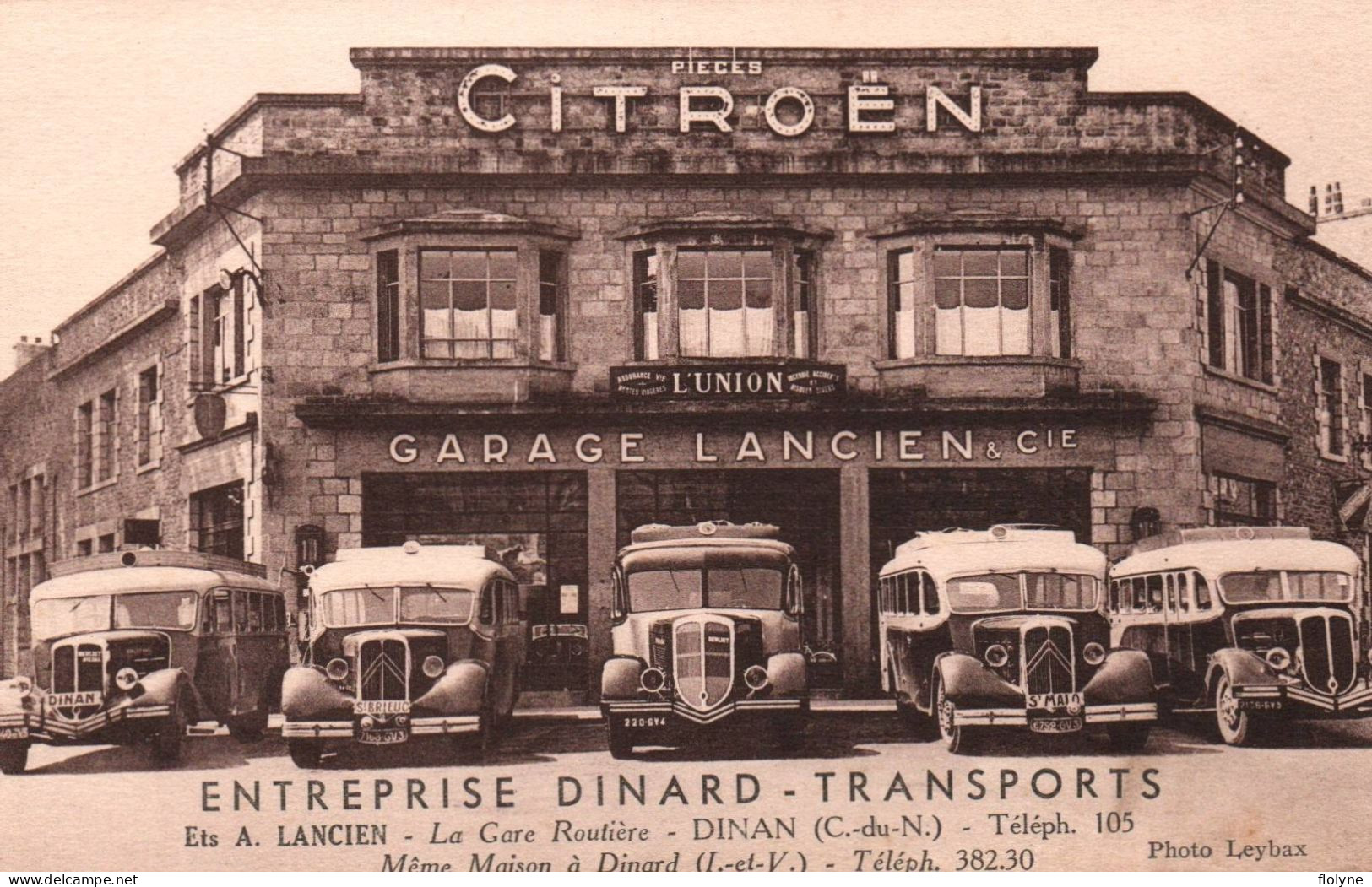 Dinan - RARE CPA ! - Garage Automobile LANCIEN Et Compagnie - Entreprise Dinard Transports - Bus Autobus CITROËN - Dinan