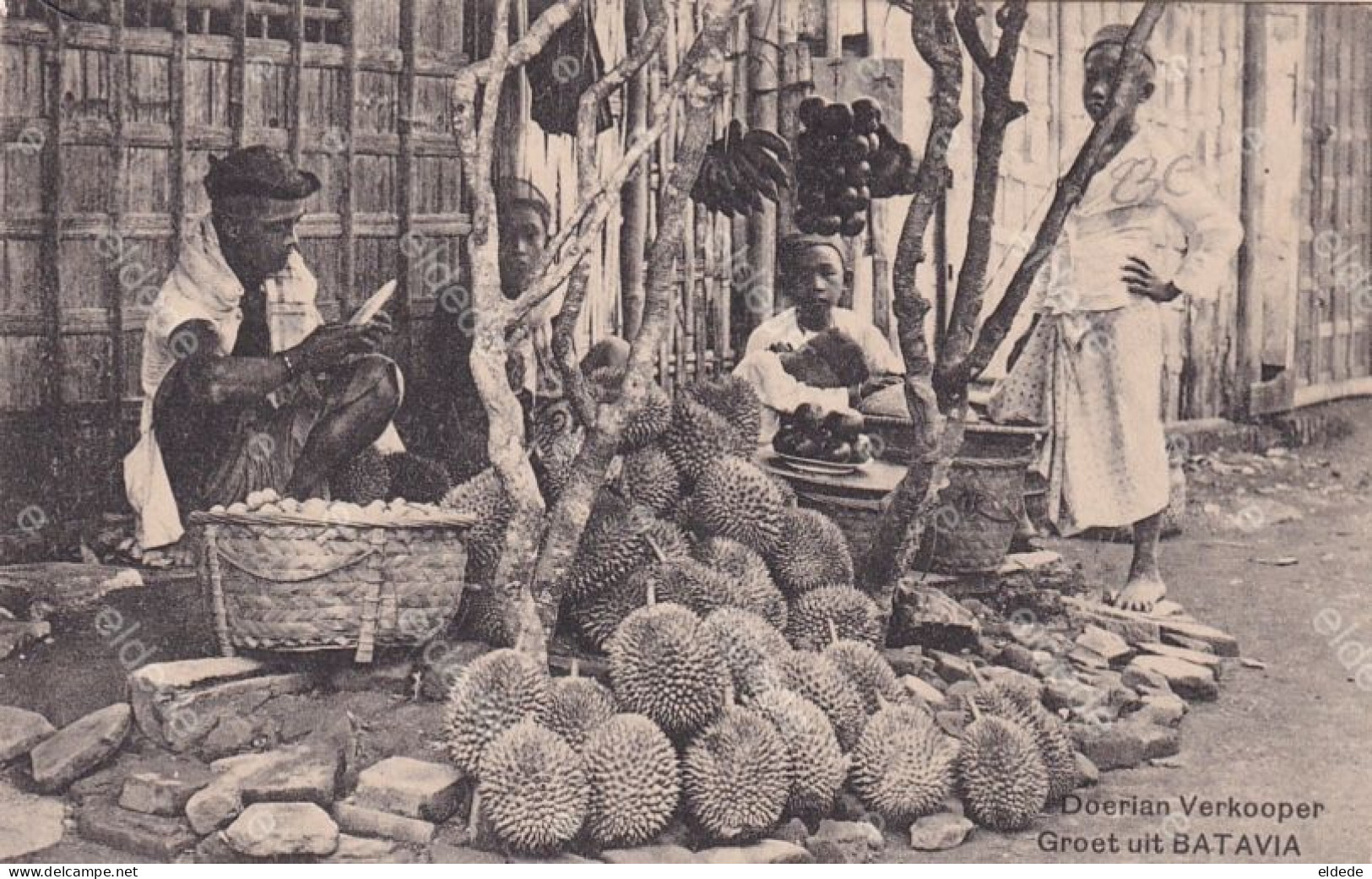 Durian Seller In Indonesia Batavia  Close Up Edit Tio Tek Hong Weltevreden - Marchands