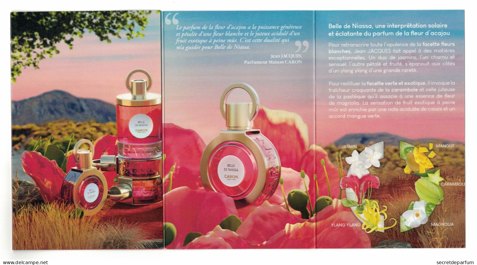 Cartes Parfumées  BELLE DE NIASSA  DEPLIANT CARON  4 PAGES RECTO VERSO   14 Cm X 9 Cm - Modernes (à Partir De 1961)