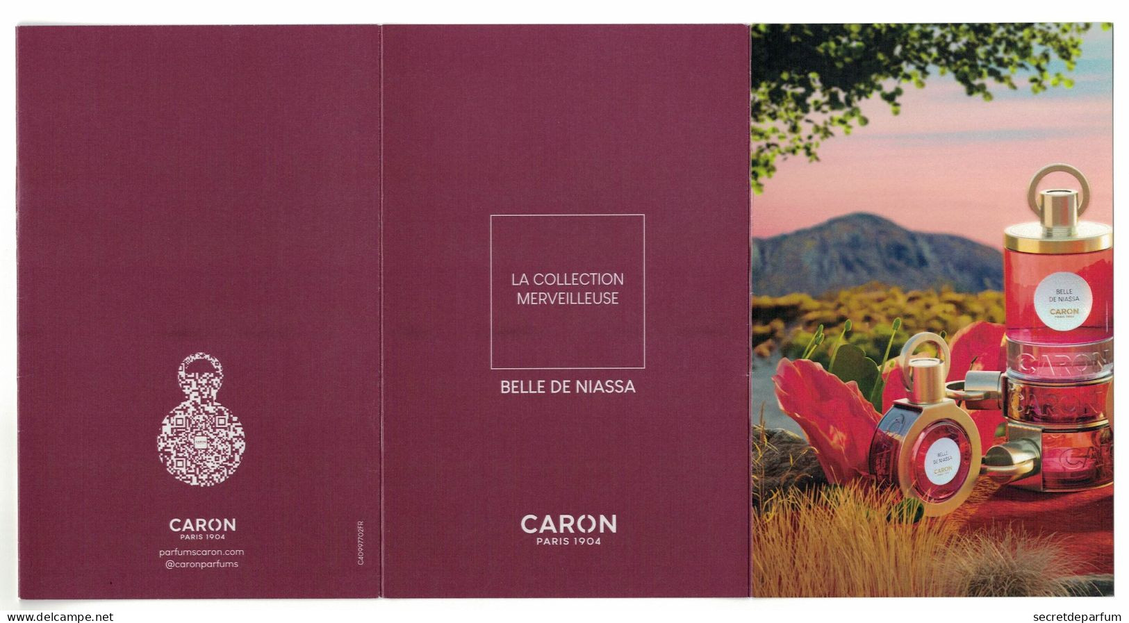 Cartes Parfumées  BELLE DE NIASSA  DEPLIANT CARON  4 PAGES RECTO VERSO   14 Cm X 9 Cm - Modernes (à Partir De 1961)