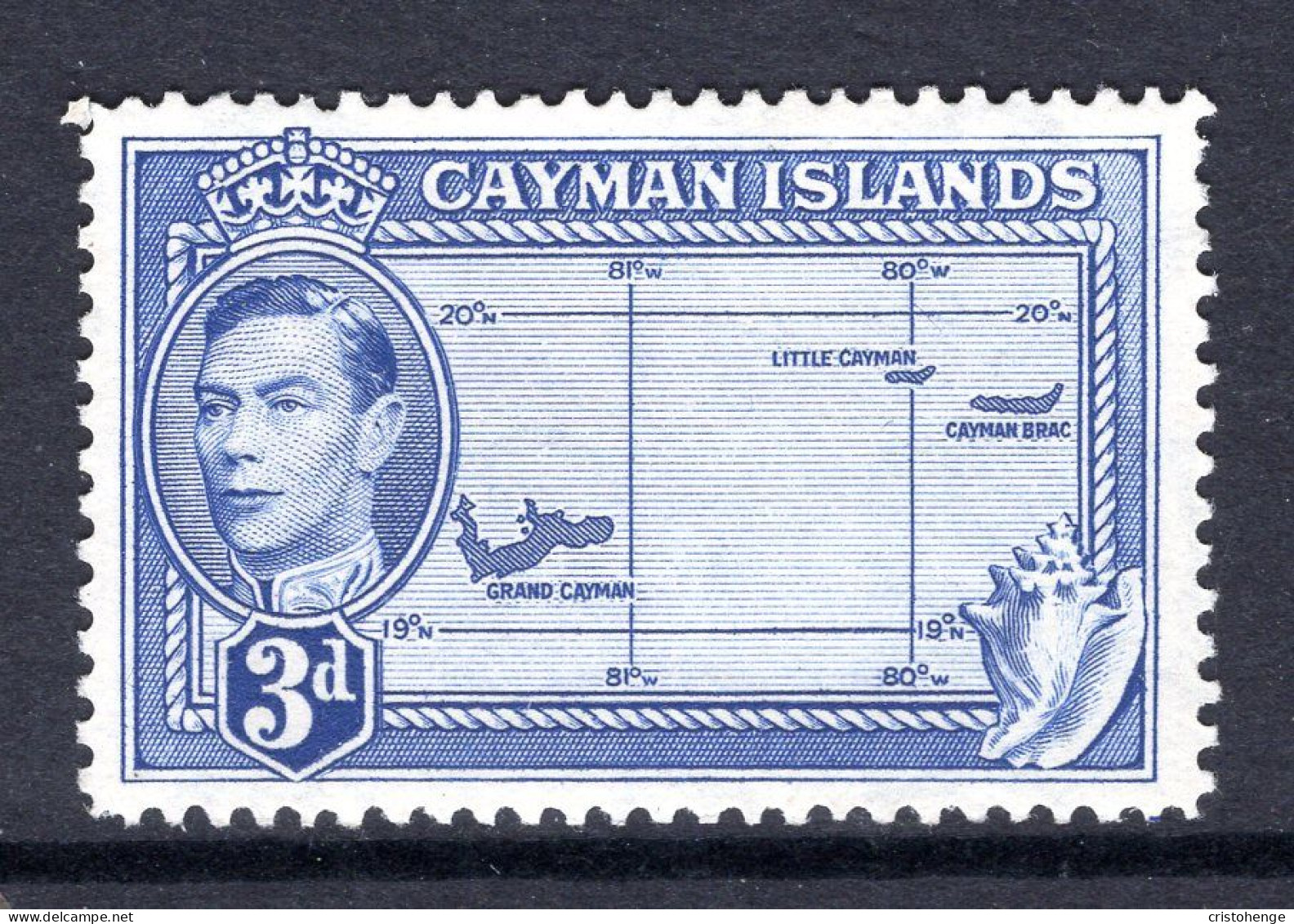 Cayman Islands 1938-48 KGVI Pictorials - 3d Cayman Islands Map HM (SG 121a) - Cayman Islands