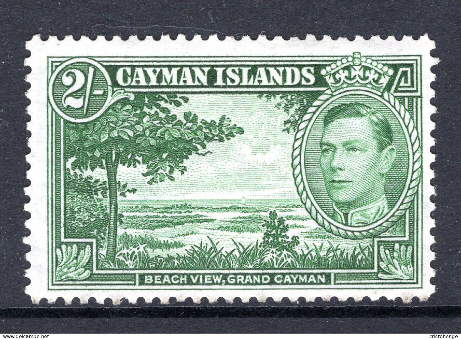 Cayman Islands 1938-48 KGVI Pictorials - 2/- Beach View - Deep Green HM (SG 124a) - Cayman Islands
