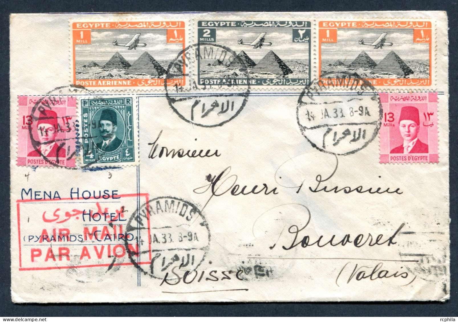 RC 26723 EGYPTE 1933 BUREAU PYRAMIDS LETTRE A ENTETE DU MENA HOUSE HOTEL POUR LA SUISSE - Cartas & Documentos