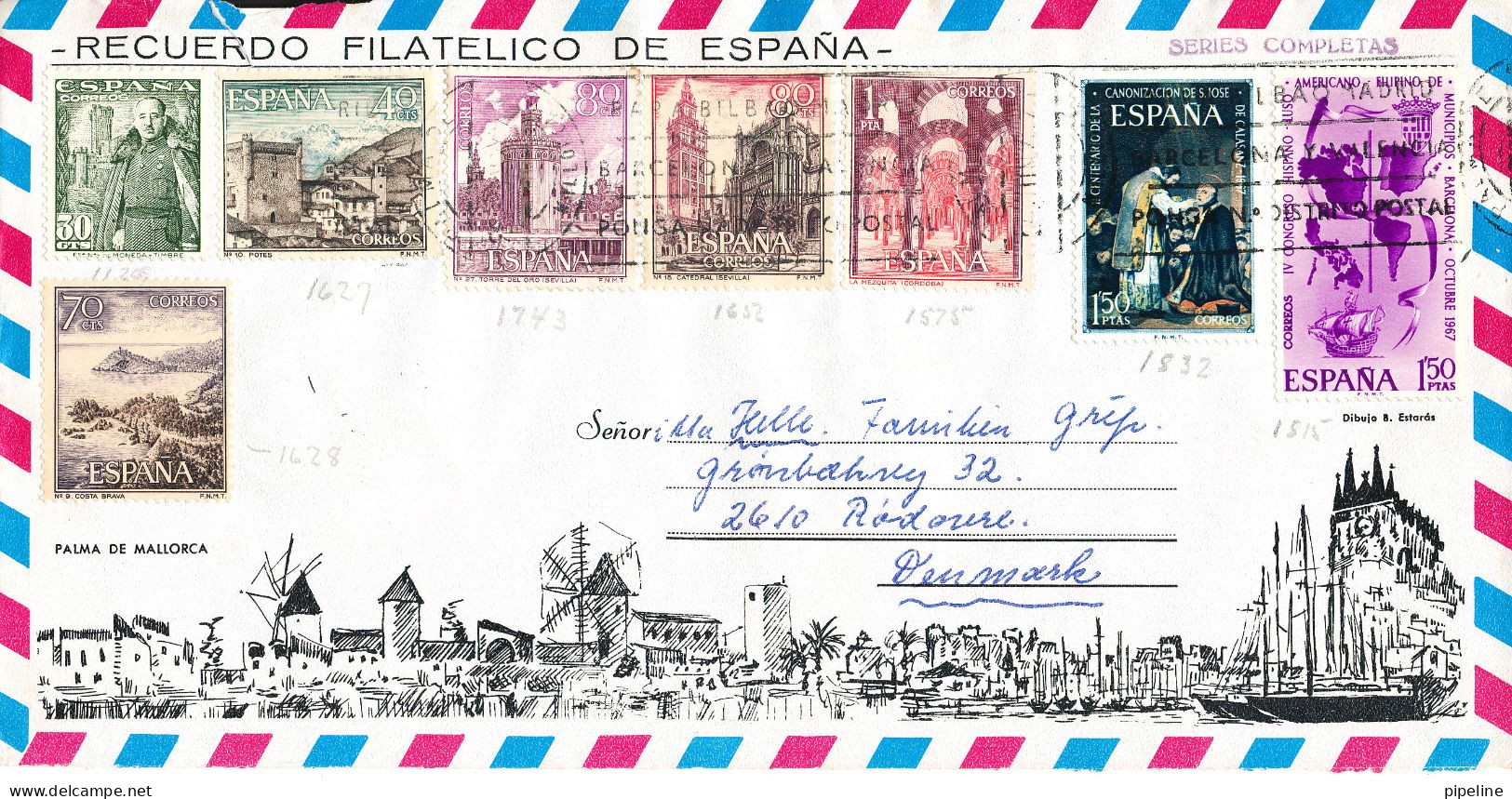 Spain Air Mail Cover Sent To Denmark Palma De Mallorca - Cartas & Documentos