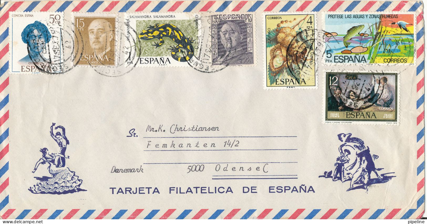 Spain Air Mail Cover Sent To Denmark 17-9-1979 With More Topic Stamps - Briefe U. Dokumente