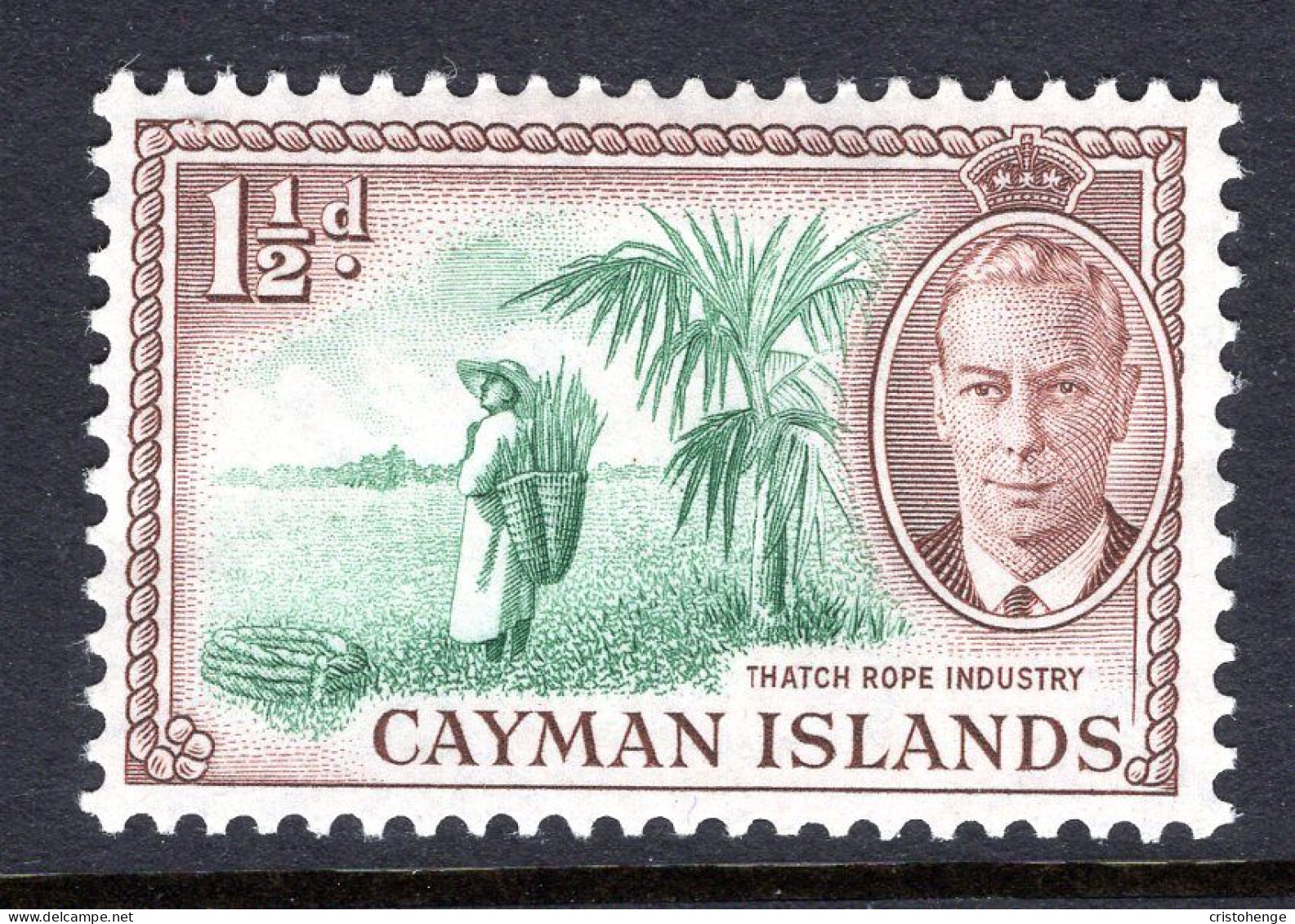 Cayman Islands 1950 KGVI Pictorials - 1½d Thatch Rope Industry HM (SG 138) - Cayman Islands