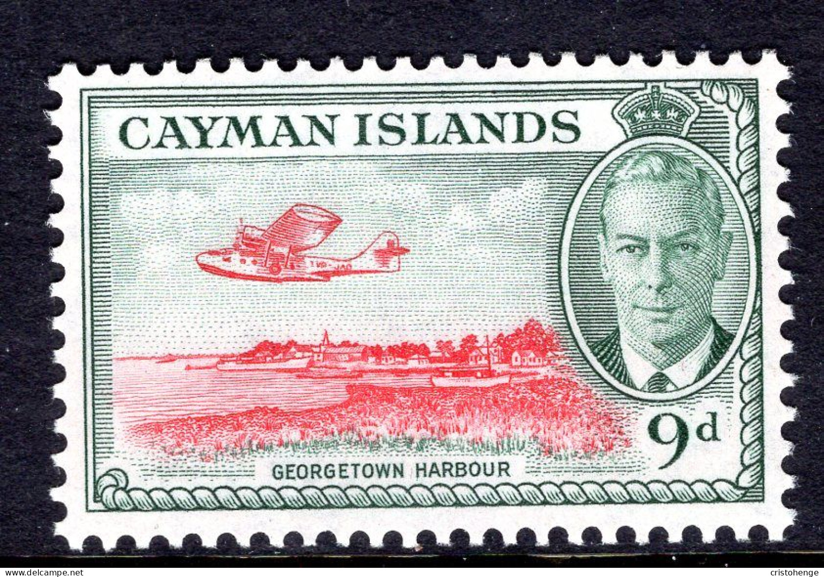 Cayman Islands 1950 KGVI Pictorials - 9d Airplane Over Georgetown Harbour MNH (SG 143) - Cayman Islands