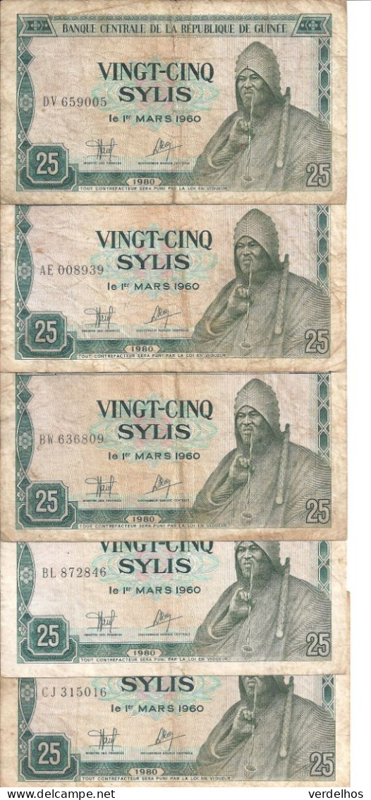 GUINEE 25 SYLIS 1980 VF P 24 ( 5 Billets ) - Guinea