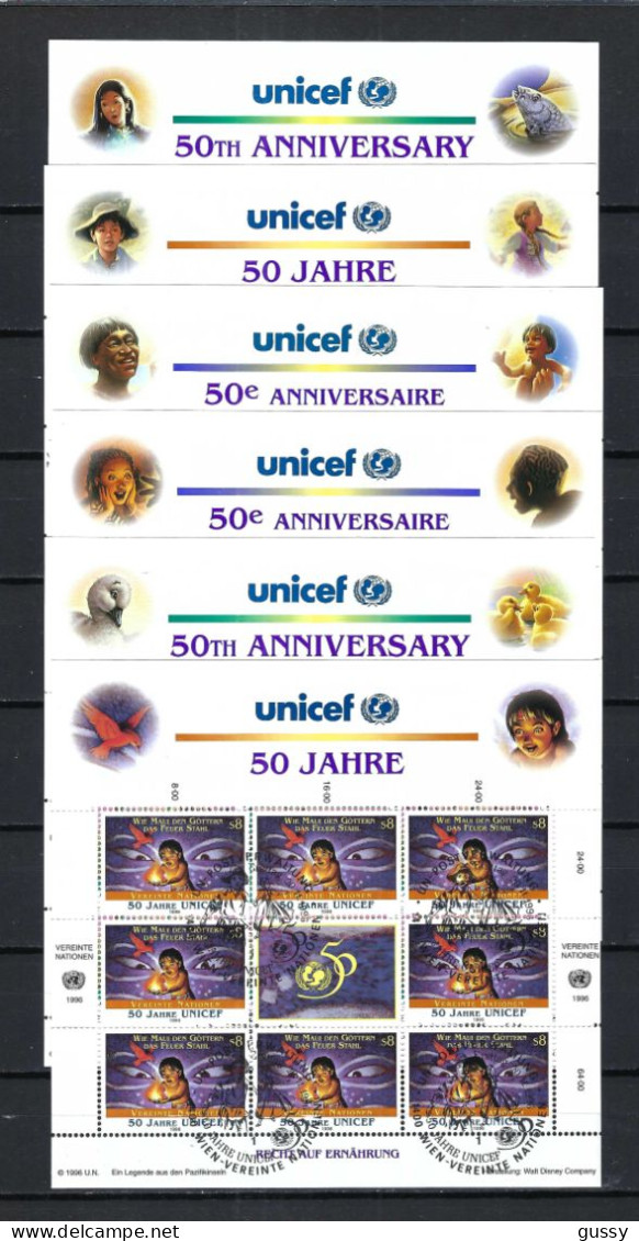 UNICEF 50 Ans 1996: Les 6 Blocs Obl. PJ Des Bureaux De New-York (USA), Genève (Suisse) Et Wien (Autriche) - UNICEF