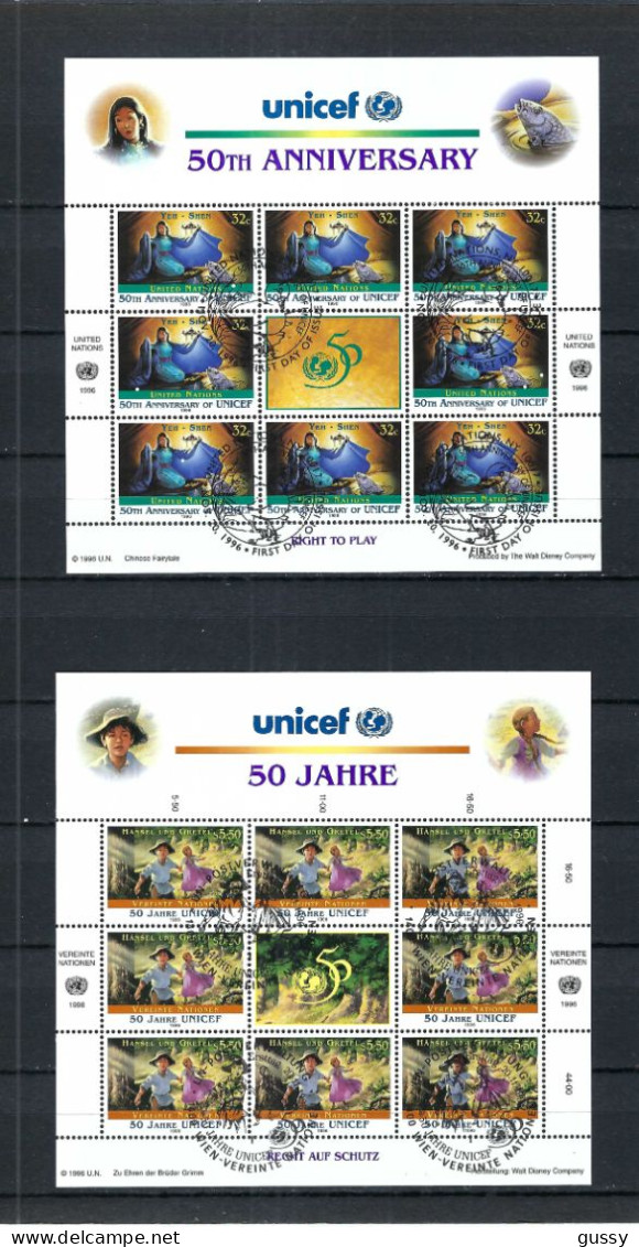 UNICEF 50 Ans 1996: Les 6 Blocs Obl. PJ Des Bureaux De New-York (USA), Genève (Suisse) Et Wien (Autriche) - UNICEF