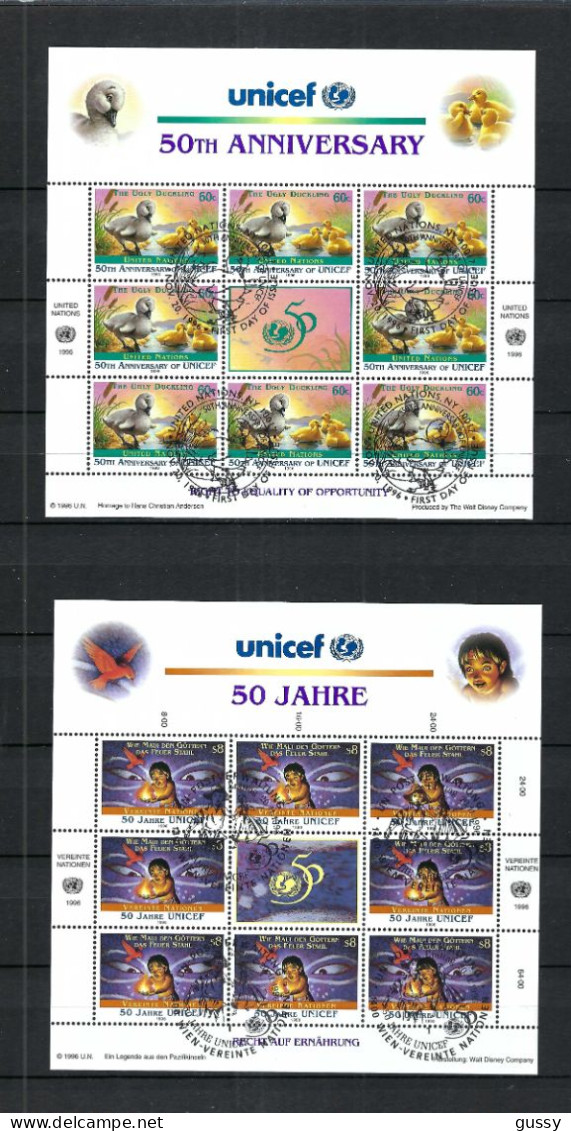 UNICEF 50 Ans 1996: Les 6 Blocs Obl. PJ Des Bureaux De New-York (USA), Genève (Suisse) Et Wien (Autriche) - UNICEF