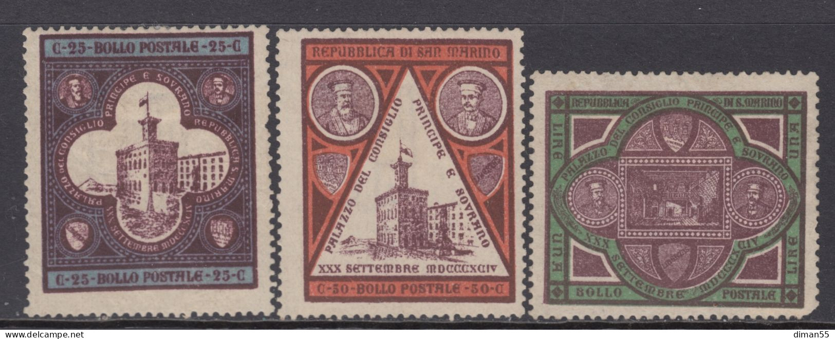 SAN MARINO - Sassone N.23-25 Cat 130 Euro - MH*  Linguellato - Unused Stamps