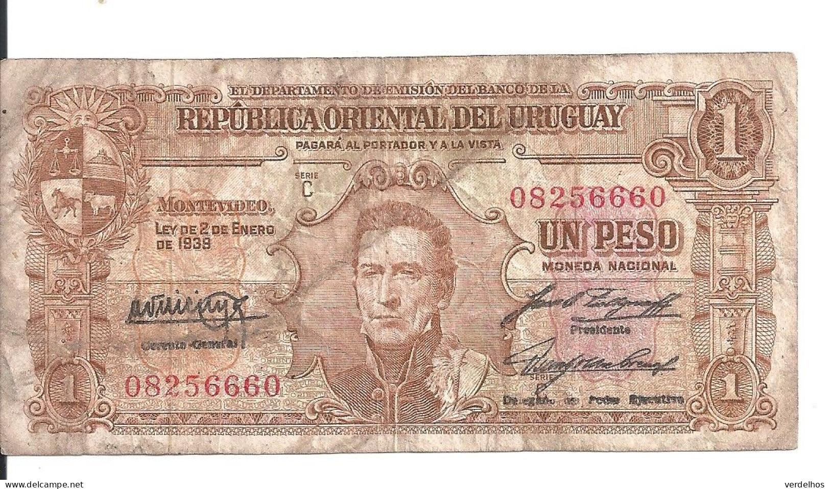 URUGUAY 1 PESO 1939 VG+ P 35 B - Uruguay