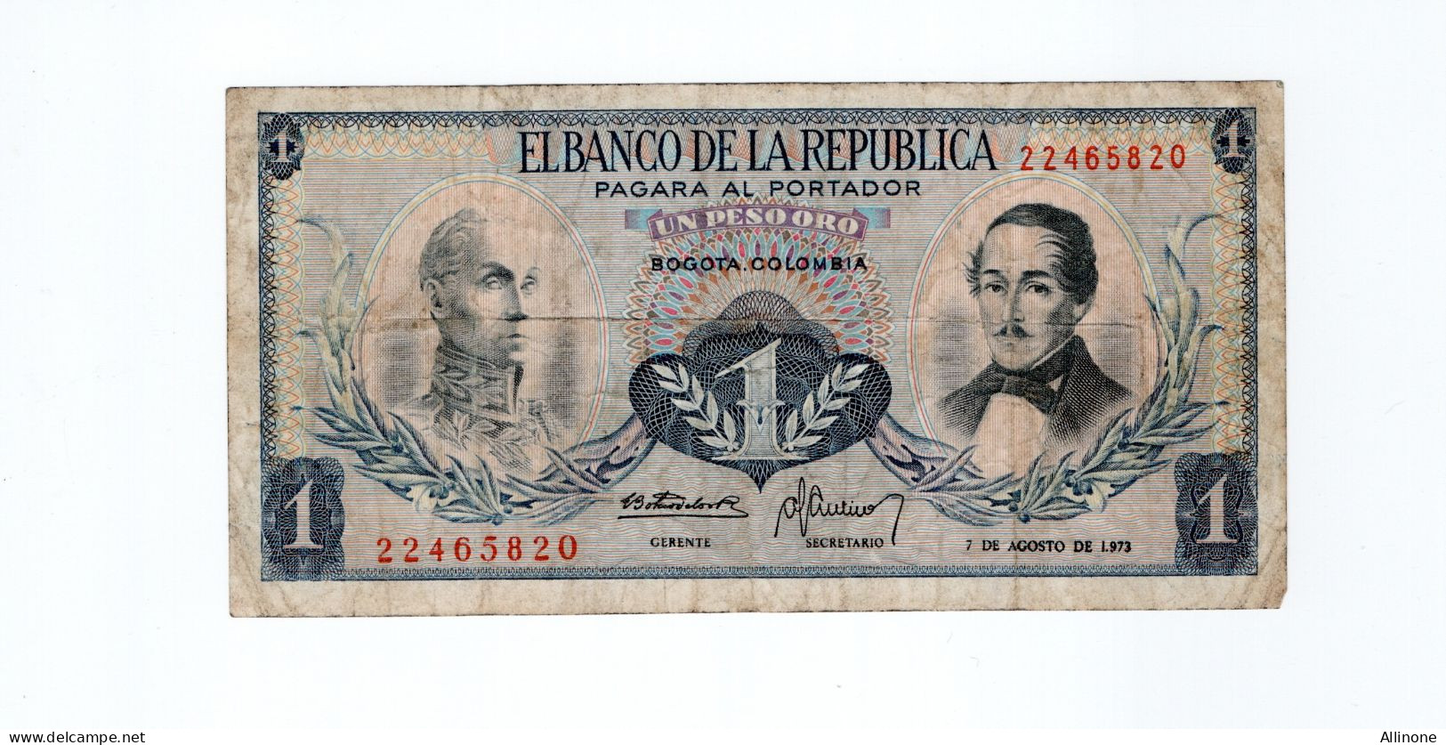 Billet Colombia Colombie 1 Peso Oro 1973 Usagé - Colombie