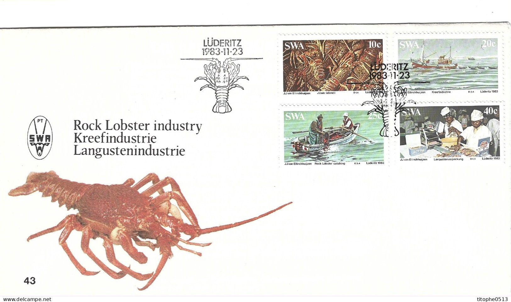 SWA. N°502-5 De 1983 Sur Enveloppe 1er Jour. Langouste. - Schalentiere