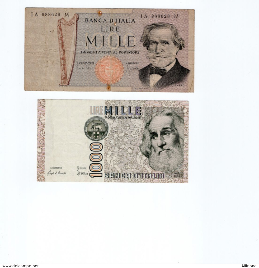 Lot 2 Billets Italia Italie Mille Lires 1000 Lires Usagées 2 Scans - Autres & Non Classés