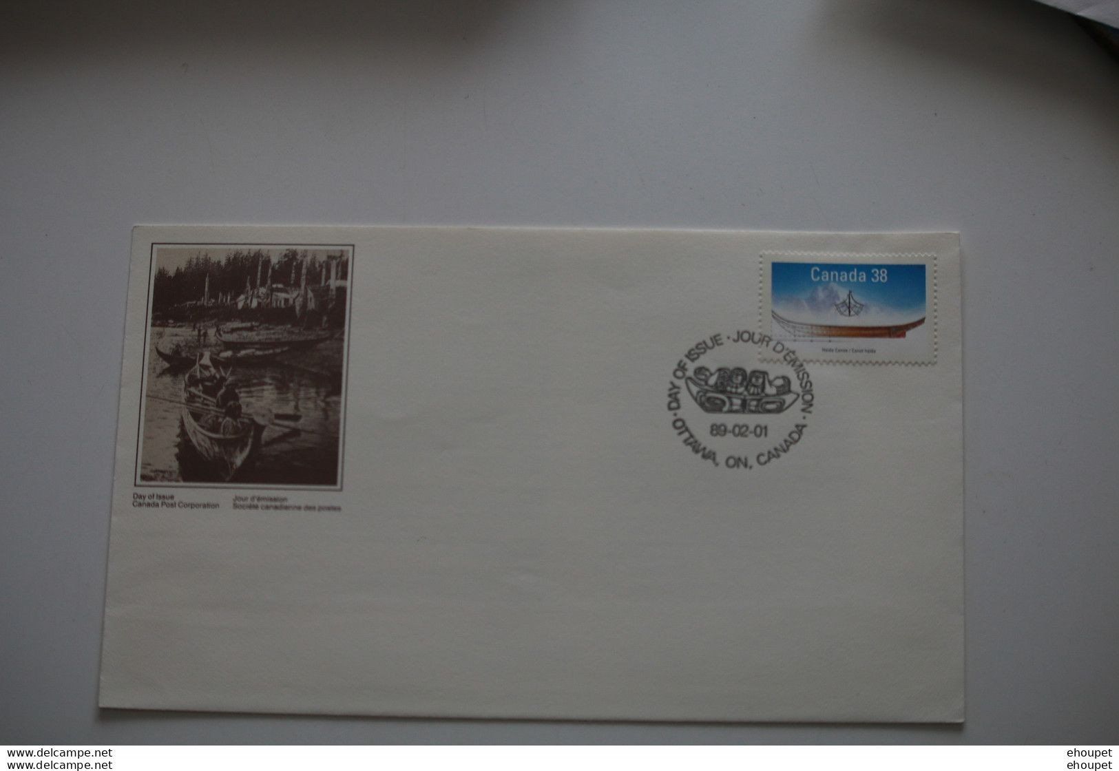 FDC  1 FEVRIER 1989 HAIDA CANOE - 1981-1990