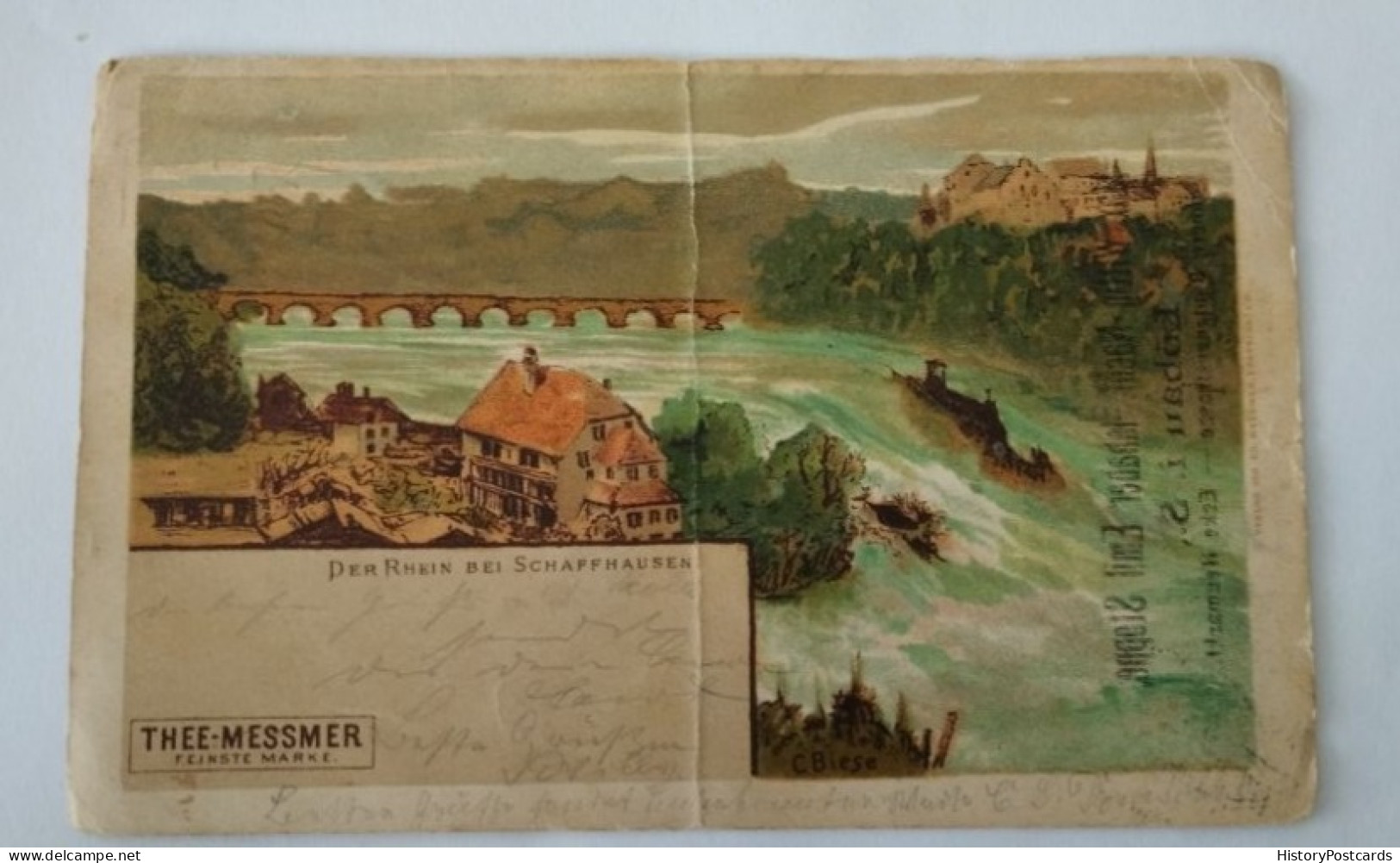 Der Rhein B.Schaffhausen, Rheinfall, Werbe-AK Thee-Messmer, 1901 - Neuhausen Am Rheinfall