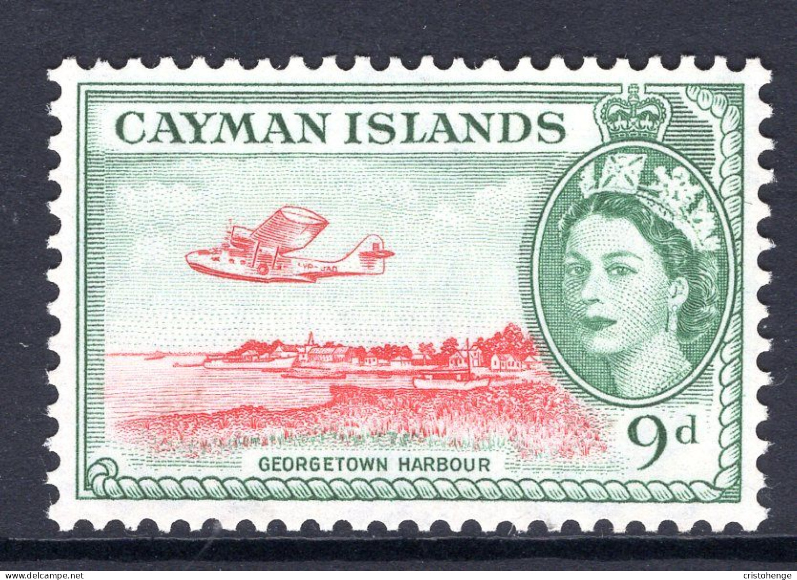 Cayman Islands 1953-62 QEII Pictorials - 9d Aeroplane Over Georgetown Harbour MNH (SG 157) - Cayman Islands