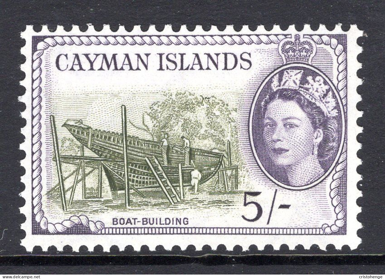 Cayman Islands 1953-62 QEII Pictorials - 5/- Boat Building MNH (SG 160) - Cayman Islands