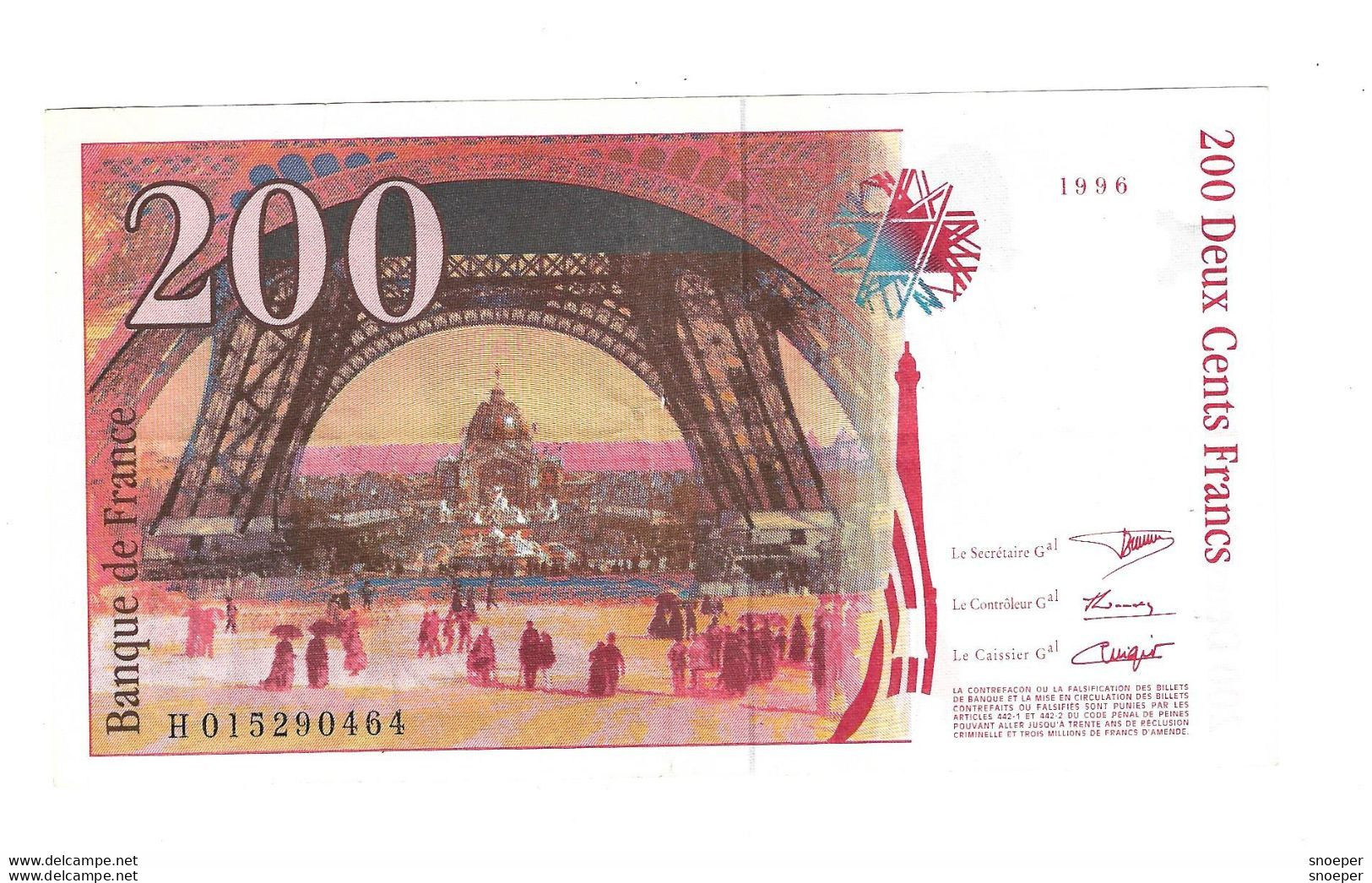 *france 200 Francs 1996   159 Xf+ - 200 F 1995-1999 ''Eiffel''