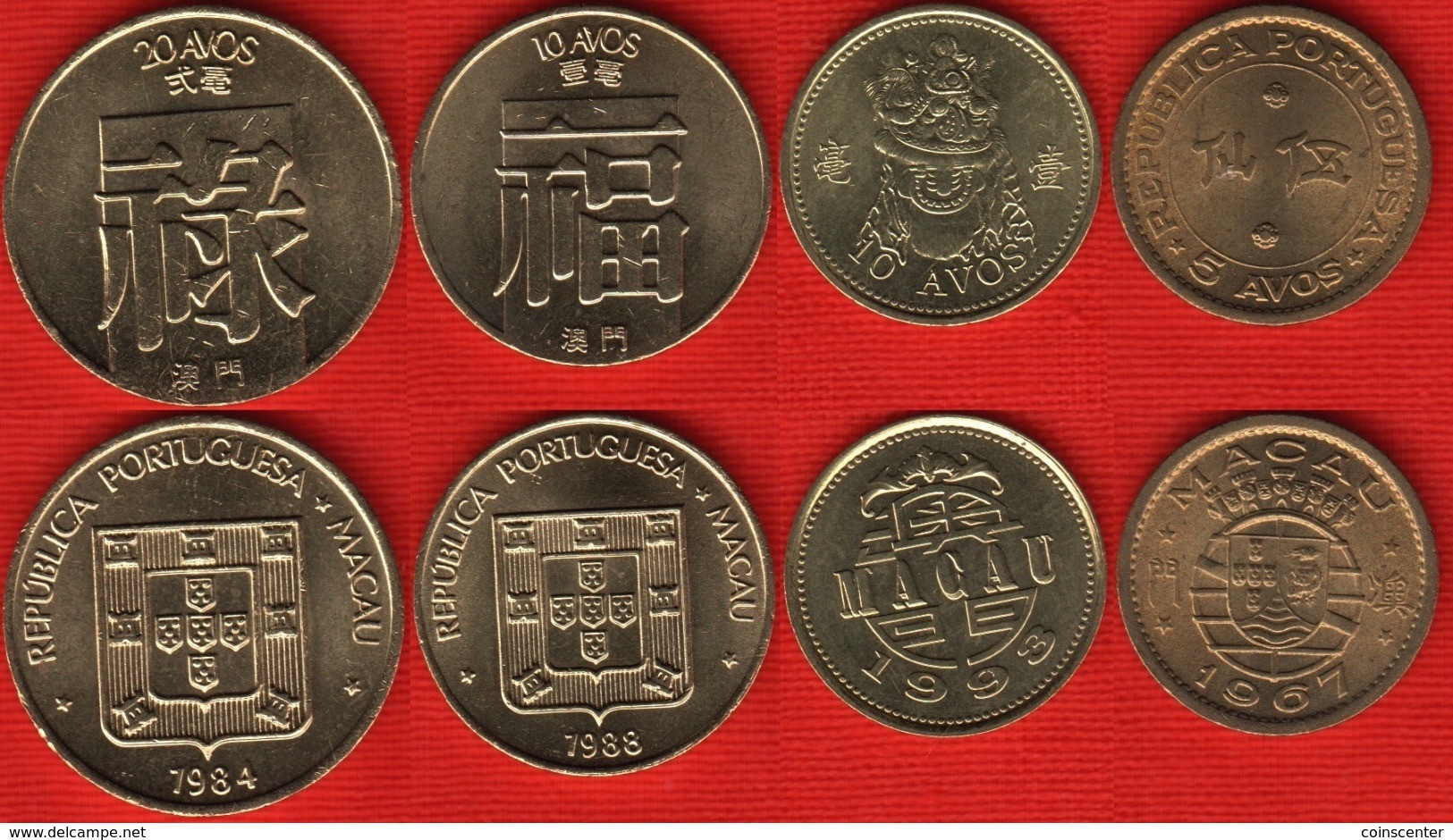 Macau Set Of 4 Coins: 5 - 20 Avos 1967-1993 UNC - Macao