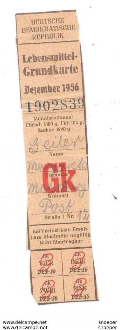 *DDR  Lebensmittel Grunkarte December 1956 - Other & Unclassified