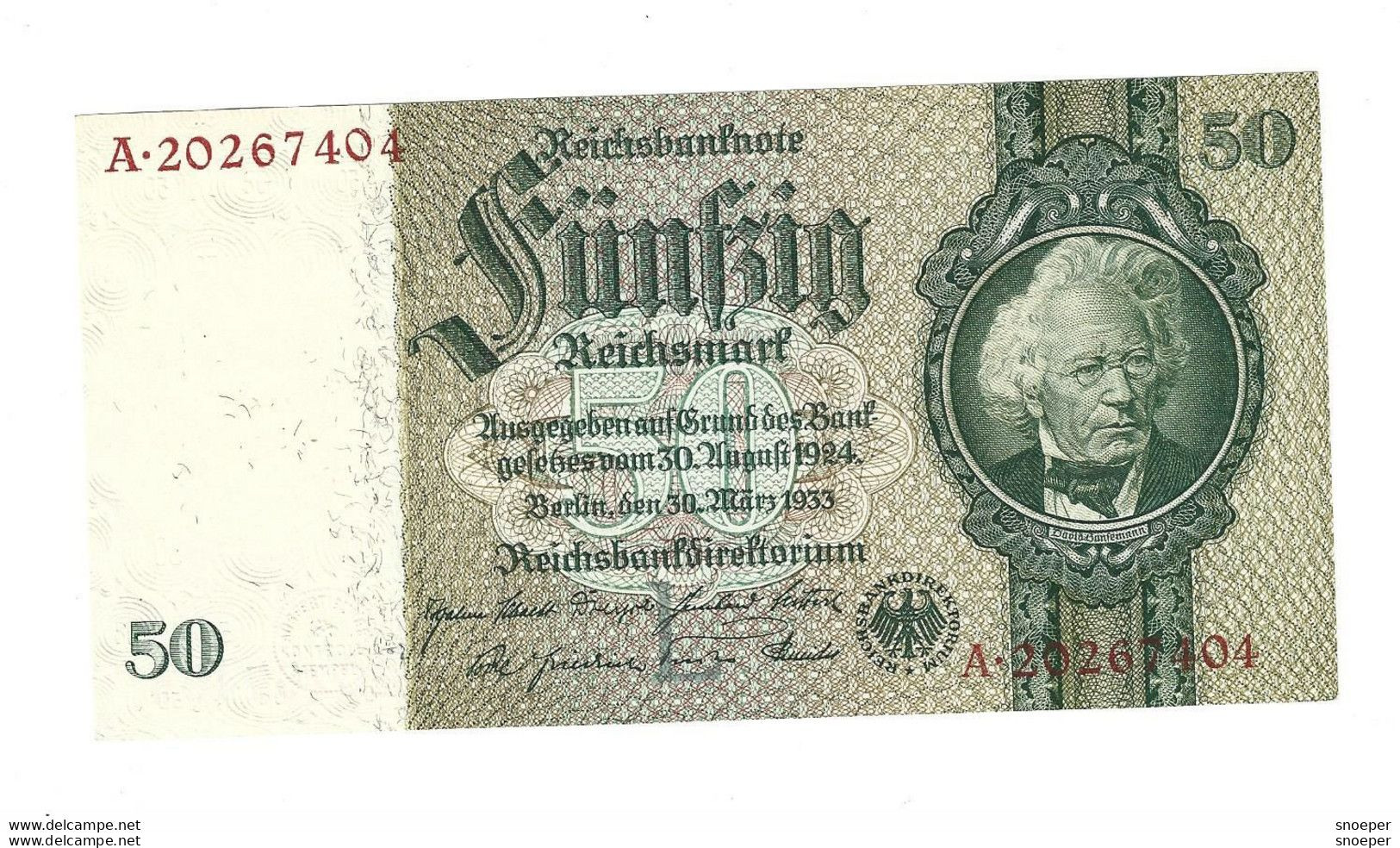 *Germany 50 Mark   30/3/1933   182a  Unc!!! - 50 Mark