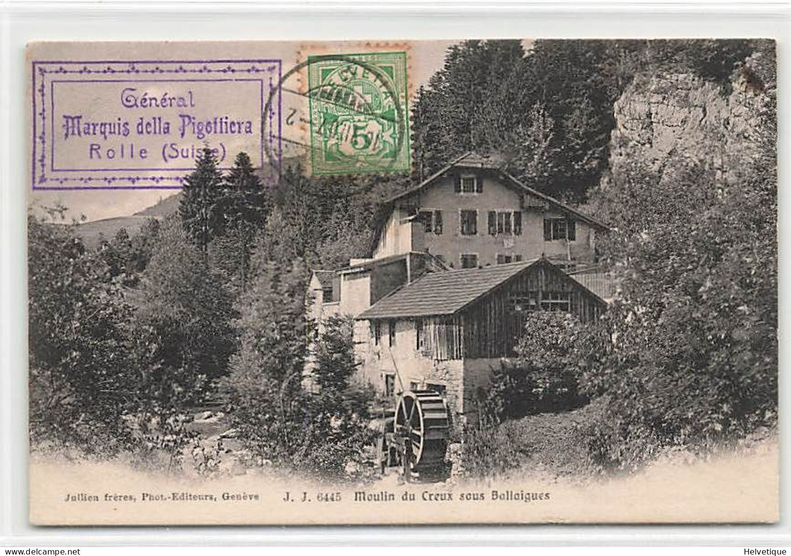 Moulin Du Creux Sous Ballaigue Linéaire Vallorbe Cachet Général Marquis Della Pigottiera Rolle - Ballaigues