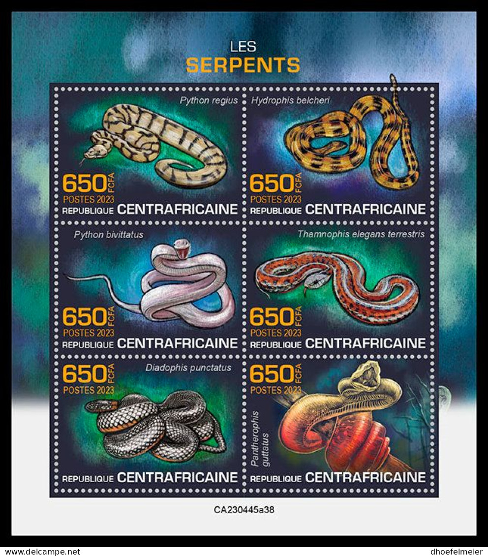 CENTRAL AFRICAN 2023 MNH Snakes Schlangen M/S – OFFICIAL ISSUE – DHQ2401 - Serpenti