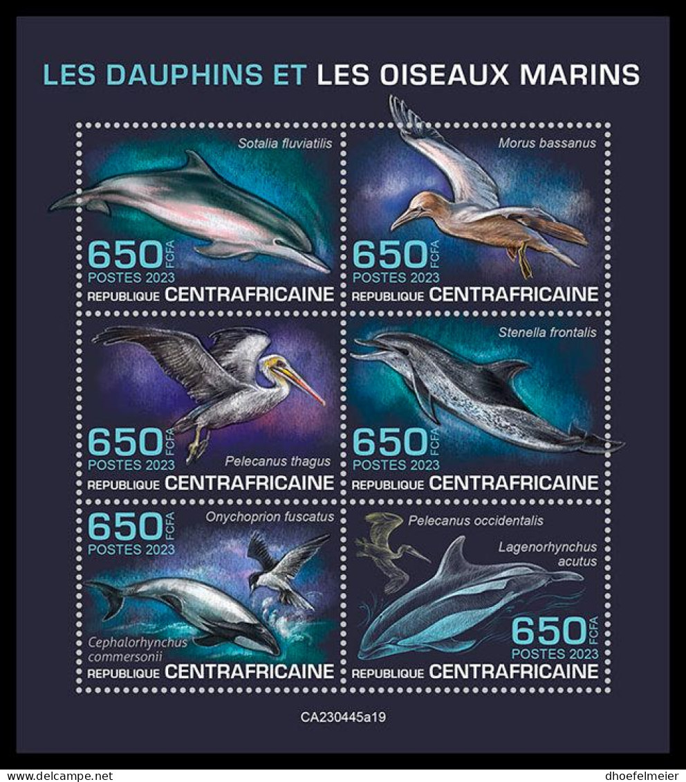 CENTRAL AFRICAN 2023 MNH Dolphins Delphine Marine Birds Wasservögel M/S – OFFICIAL ISSUE – DHQ2401 - Delfines