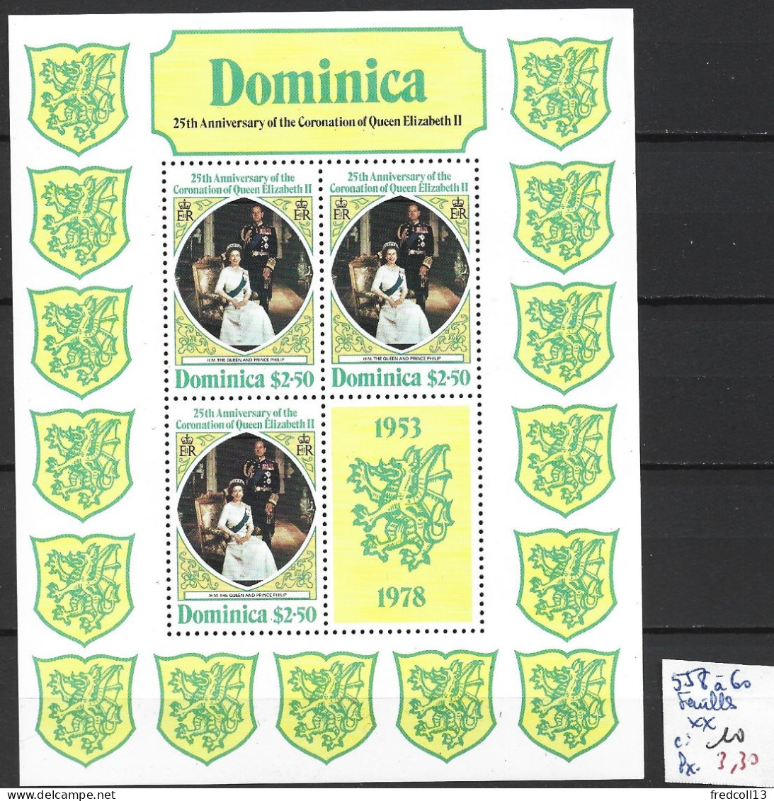 DOMINIQUE 558 à 60 En Feuilles ** Côte 10 € - Dominica (...-1978)