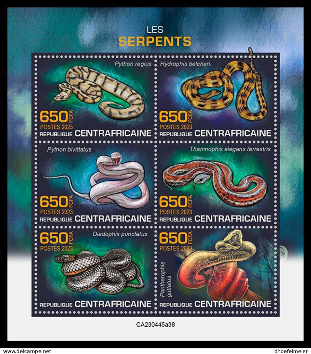 CENTRAL AFRICAN 2023 MNH Snakes Schlangen M/S – IMPERFORATED – DHQ2401 - Serpents